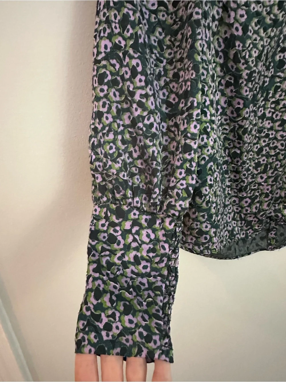 Kate Spade Flair Flora Ruffle Neck Blouse XXS Green Purple EUC
